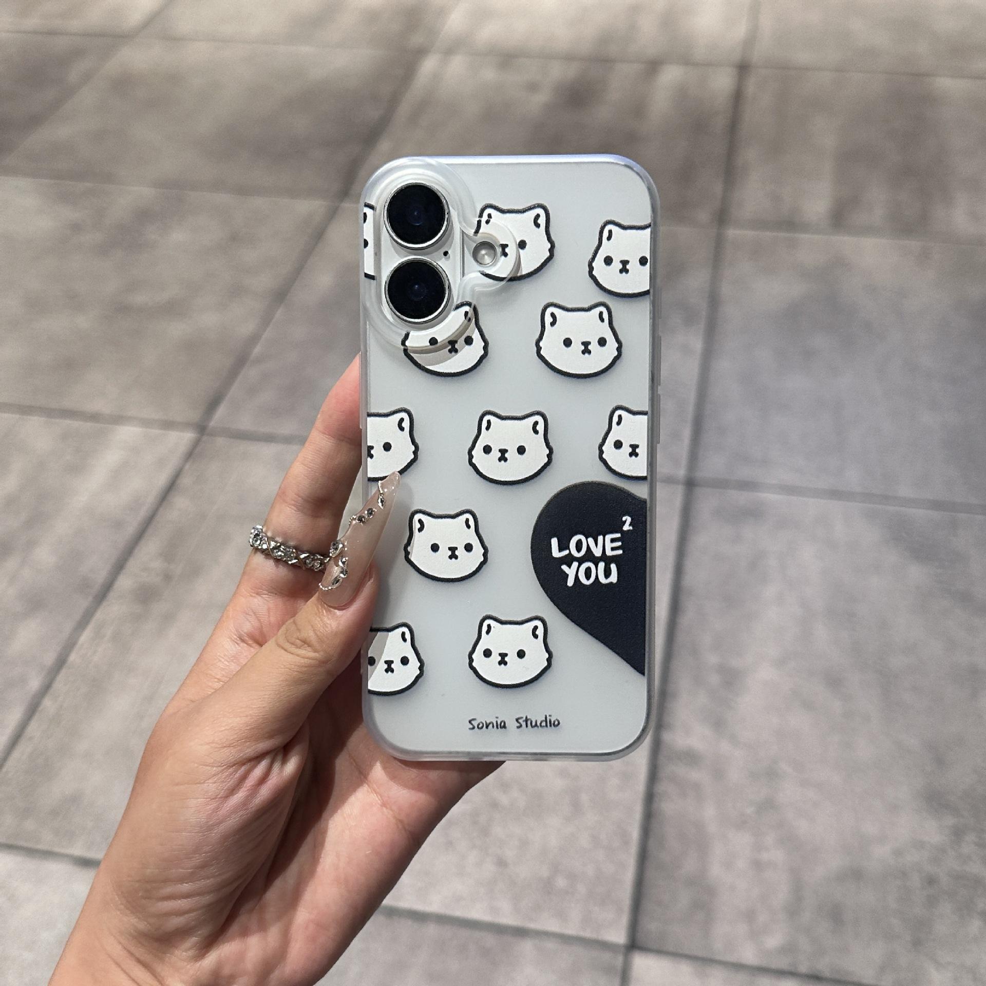 

Love cat and dog suitable for Apple 16 mobile phone case iPhone15 matte couple protective case apple 16e