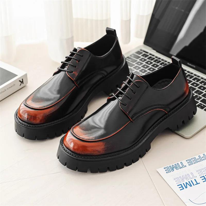 Men'S Business Derby Shoes Trendy Mens Lace-Up Thick Sole Heightened Shoe Men Leather Casual Shoes