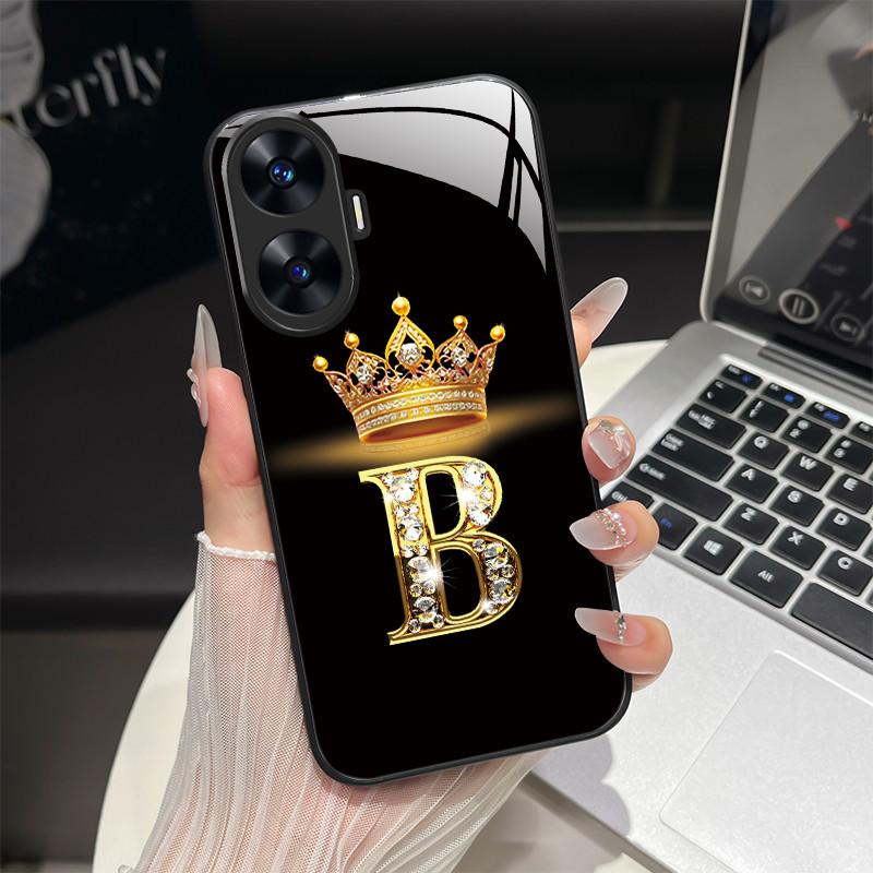 For Realme C55 4G Case Fashion Letters Hard Tempered Glass Back Covers For Realme Narzo N55 NarzoN55 C55 RMX3710 Phone Shell