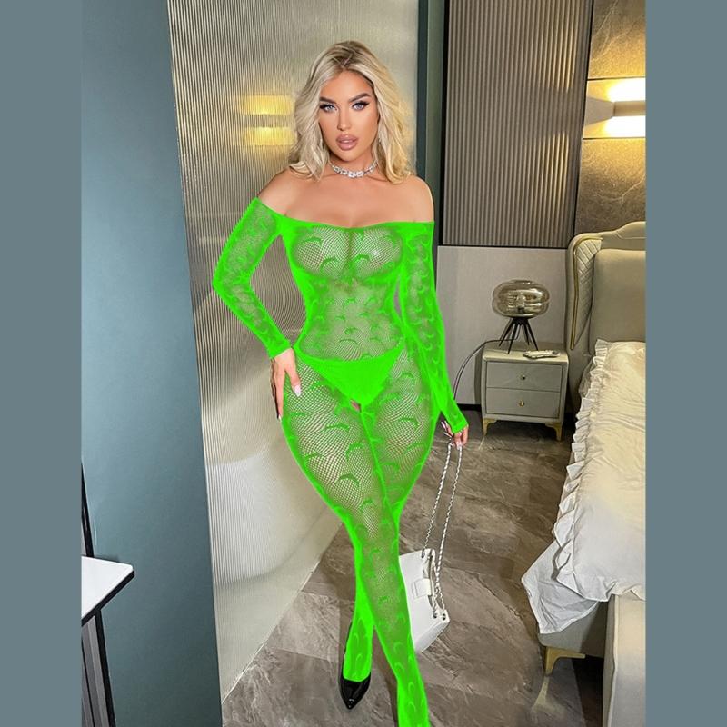 Women Fishnet Mesh Bodystocking Long Sleeve Bodysuit See Through Tights Nightwear Erotic Lingerie Crotchless Jumpsuit