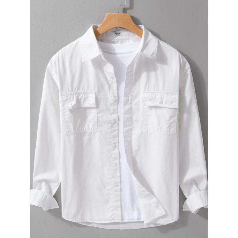 Spring & Fall Work Clothing Casual Overshirt Double Pocket Youth Pure Color Tough Guy Men Long Sleeves Shirt Japanese Style Tooling Style