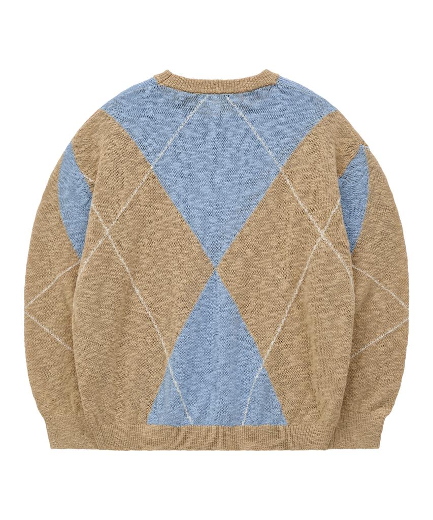 WAIKEI Big Argyle Boucle Knit Sky Blue