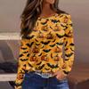 Women's Fashion Casual Slit Hem Round Neck Long Sleeve Loose Halloween Printed T-Shirt Ladies Top