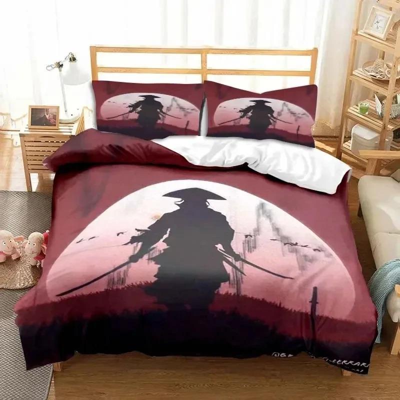 Japanese Samurai Bedding Set Soft Duvet Cover Set Men Teen Bedroom Single Double King Size Duvet Cover Pillowcase Boy Gift