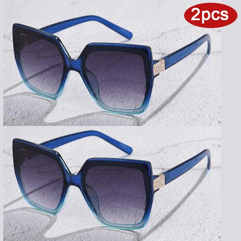 

2pcs Fashion Large Frame Square Sunglasses Women Gradient DesignTrendy Diamond Decoration Sun Glasses Shades Eyewear UV400