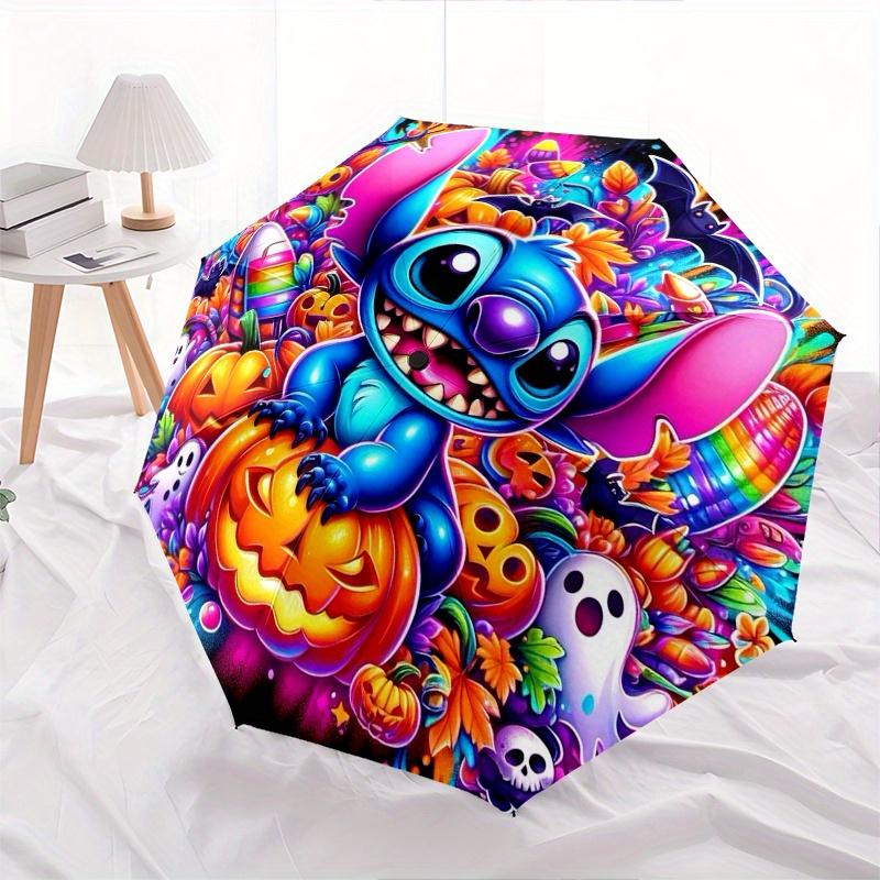 Stitch,Halloween Automatic Umbrella Tri fold Portable Umbrella, Best Holiday Gift for Men and Women, Durable Iron Frame, Playful Design, S