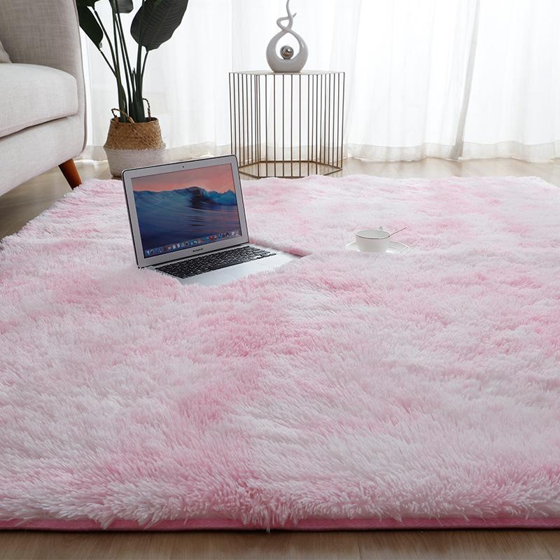 Simple Modern Silk Hair Tie-Dye Carpet Plush Soft Living Room Bedroom Bed Blanket Children's Room Non-Slip Floor Mat