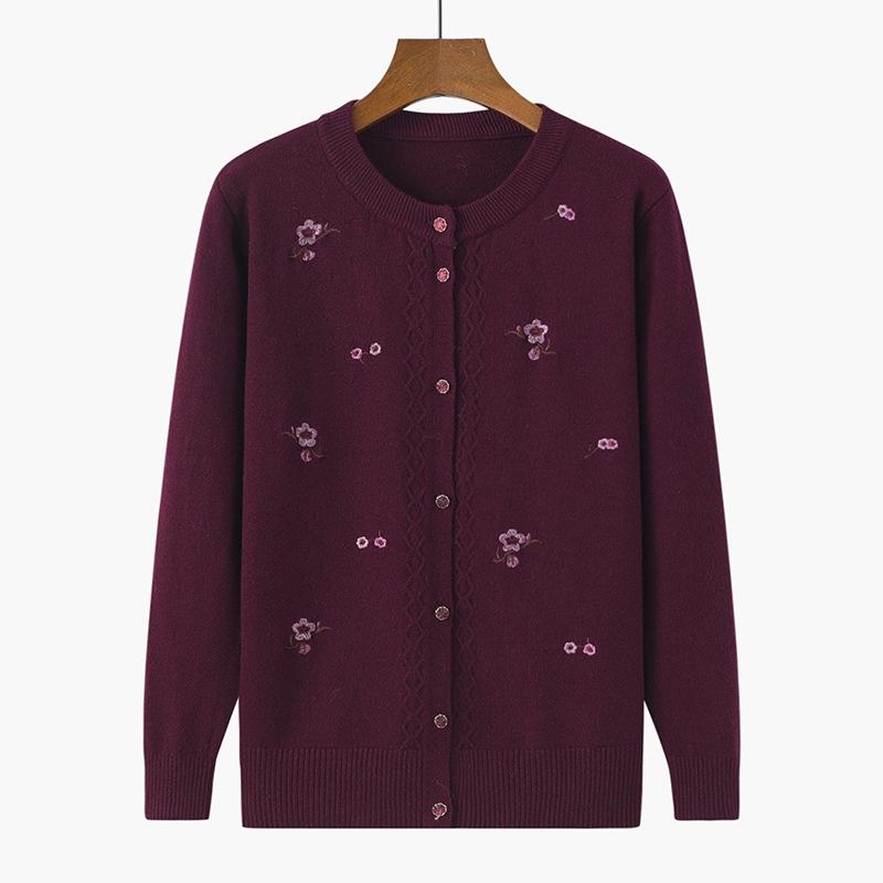 Autumn Sweaters Winter Knitted Clothes Women Printed Middle Aged Mother Embroidered Long Sleeve Tops Button Sweater