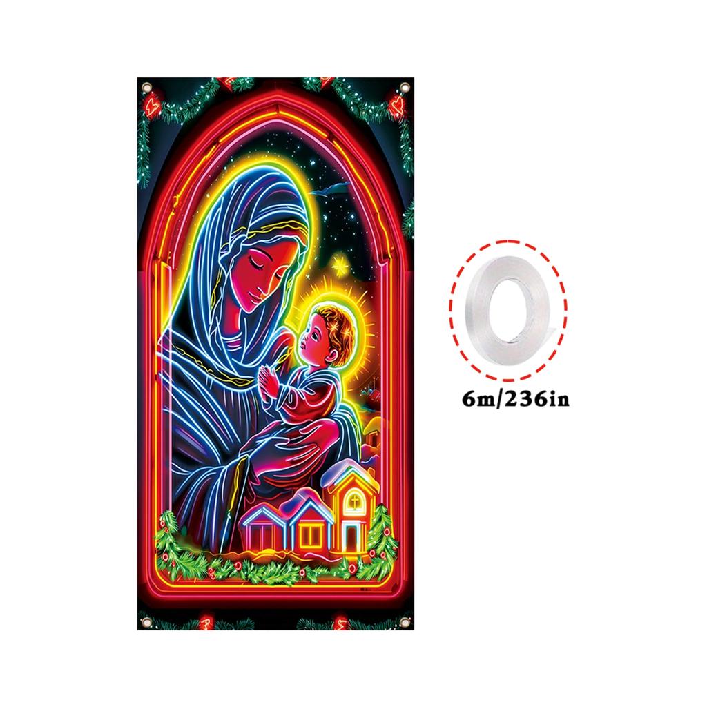 Christmas UV Fluorescent Door Banner/cover Background/holiday Party Decoration/Christmas Decorative Hanging Cloth