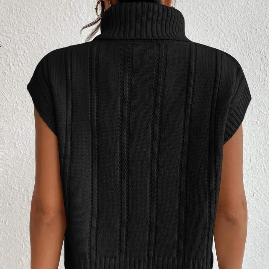 GMXIA Autumn Knit Solid Color High Neck Loose Twist Flower Sleeveless Waistcoat with Waistcoat on The Outside