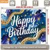2D Birthday Photography Backdrop Blue Gold Watercolor with Star and Confetti Background