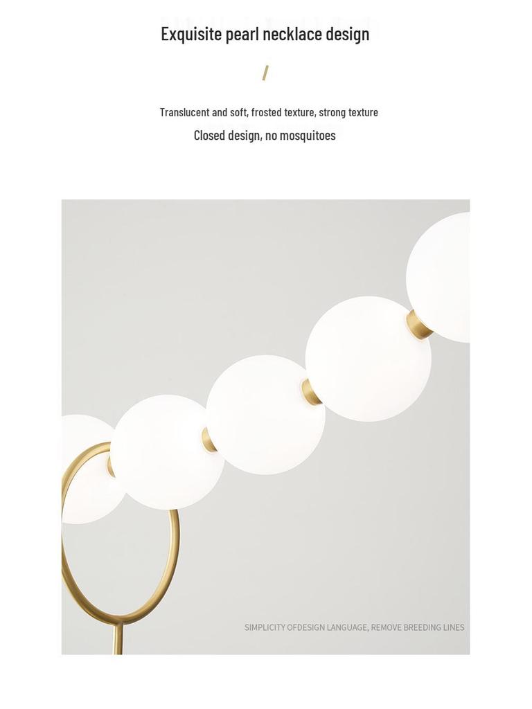 Nordic All-Copper Chandelier: French Pearl Necklace Design with Buddhist Beads and Acrylic for Dining and Living Rooms
