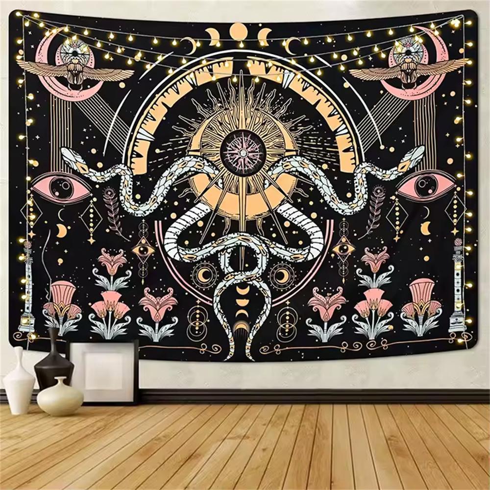 Psychedelic Bohemian Wall Tapestry For Living Room Moon Phase And Stars Snake Tapestries Tarot Altar Yoga Backdrop Clothes