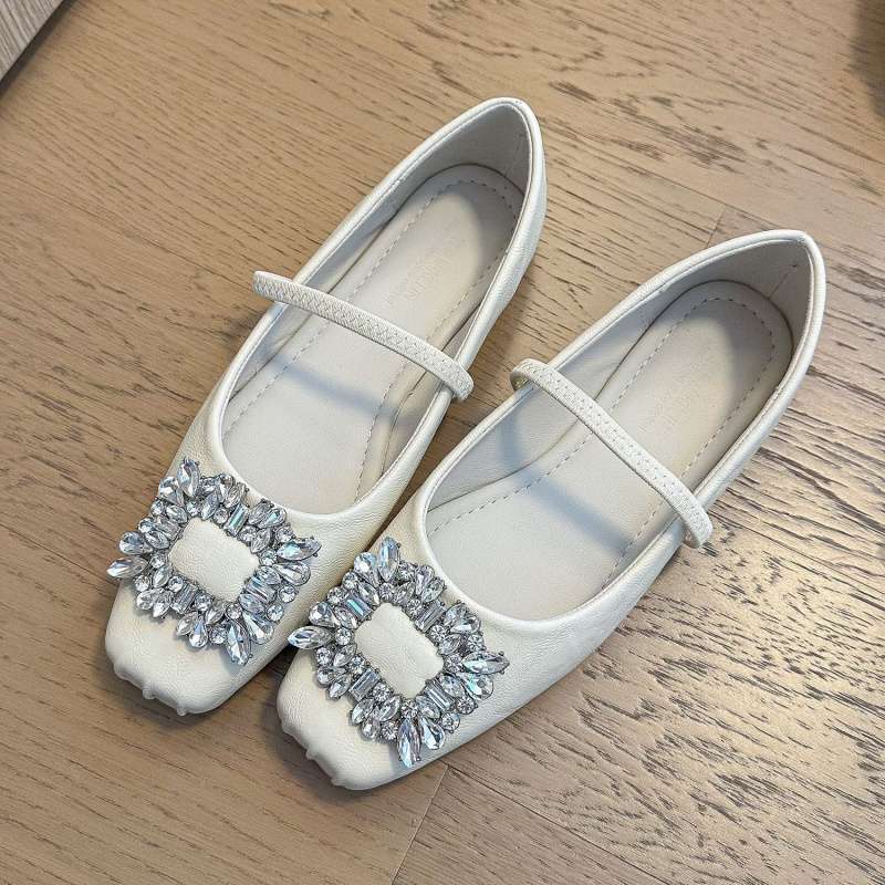 Elingstudio Miao ballet shoes! Square head rhinestone soft leather single shoes women's spring and summer new flats