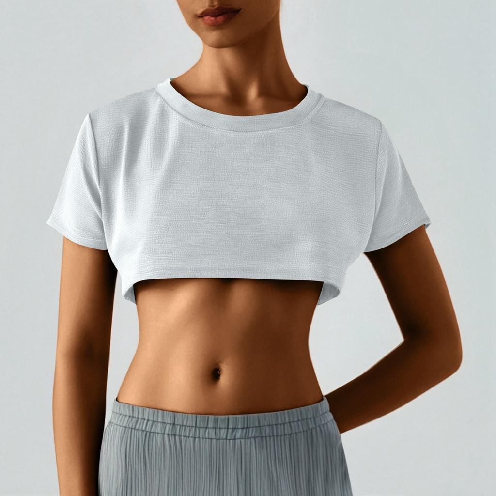 Damen Zweier Yuan Farbe Brust Kurz T-Shirt Niedlich Tag Sexy Crop Kurzarm T-Shirt