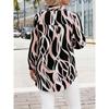 Abstract Print Loose Fit Collared Shirt Women's Design Sensation Pink Black White Single Button Mid-Length Open Cardigan Shirt