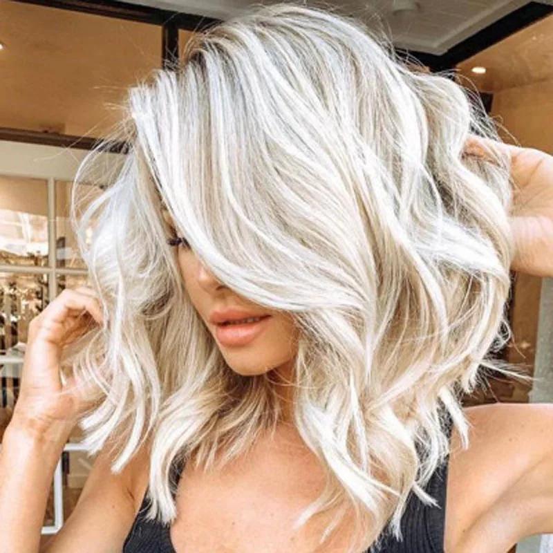 Peruci WHIMSICAL W Păr Sintetic Mix Culoare Blonduiri Păr Ondulat Bob Femei Cărare pe Mijloc Peruci Cosplay Fibră Rezistentă la Căldură pentru Femei