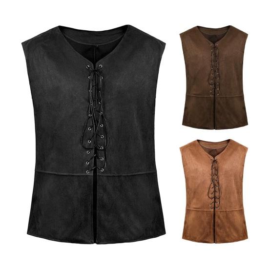 Punk Weste Gothic Renaissance Stil Schnürung Retro Weste V-Ausschnitt Ärmellos Einfarbig