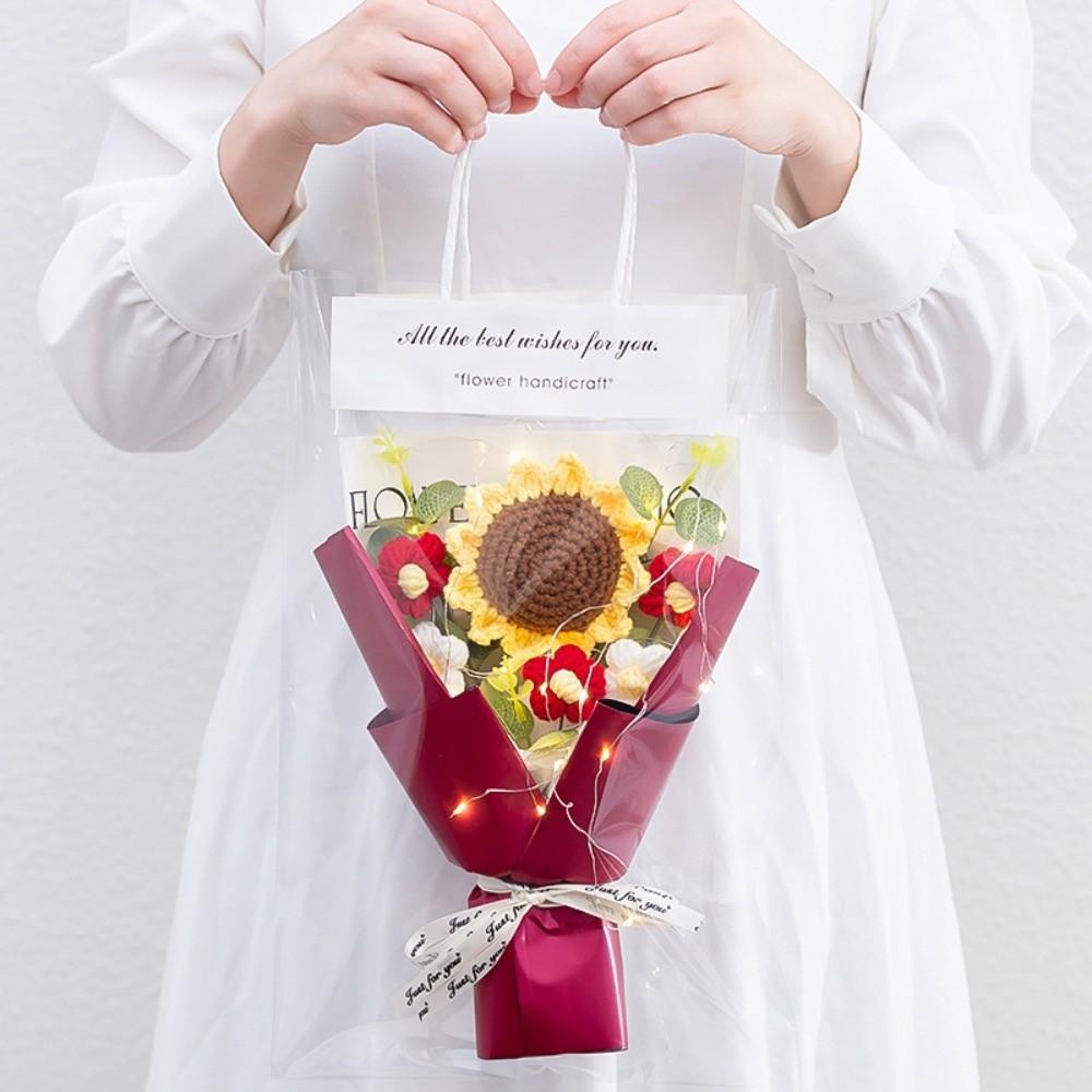

Glowing Crochet Flowers Bouquet Knitted Eternal Simulated Flowers Valentine S Day Red Sunflower
