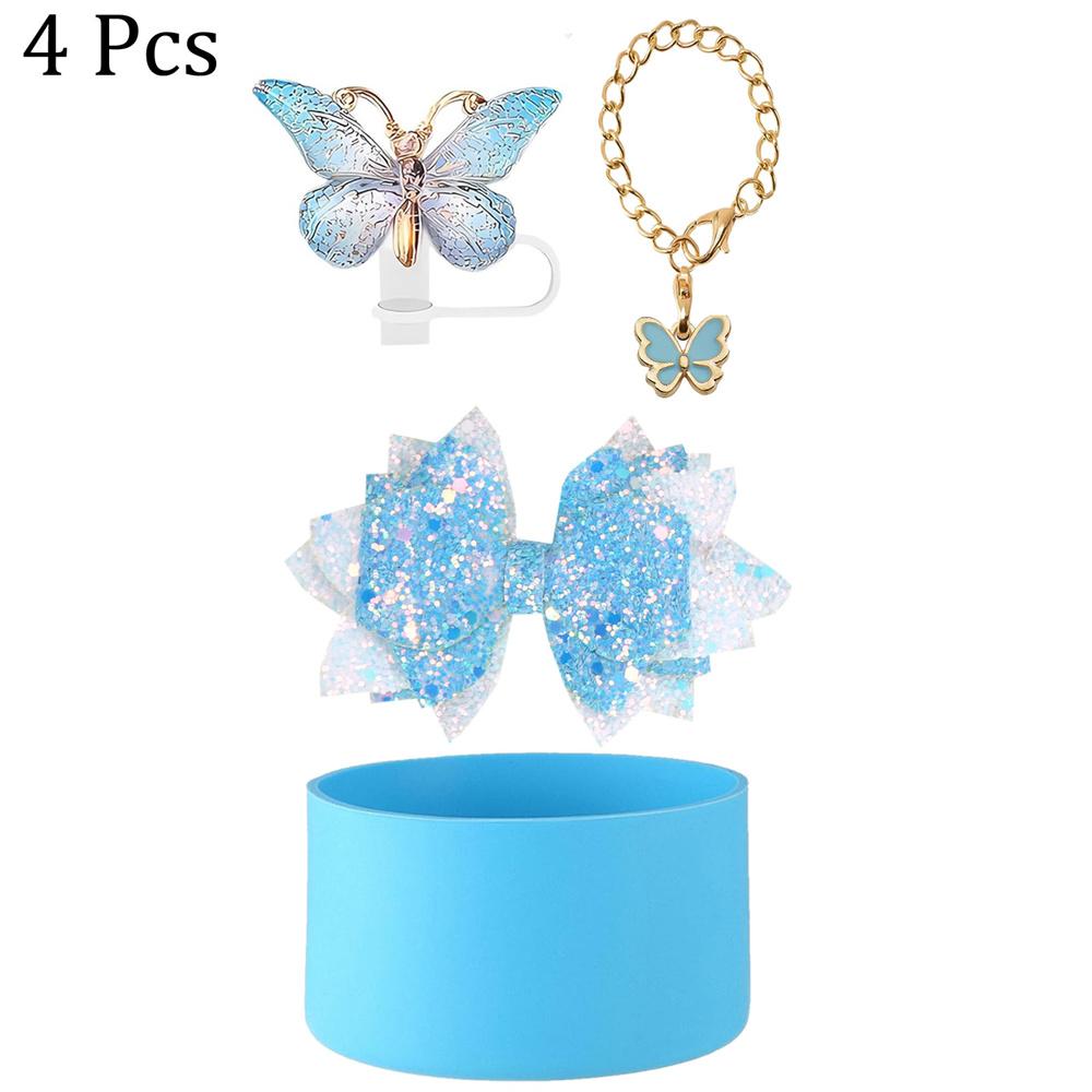 3Pcs Cup Accessories for Stanley Tumbler with Handle Rose Blossom Straw Cover Cap Straw Toppers Silicone Boot Letter Charms