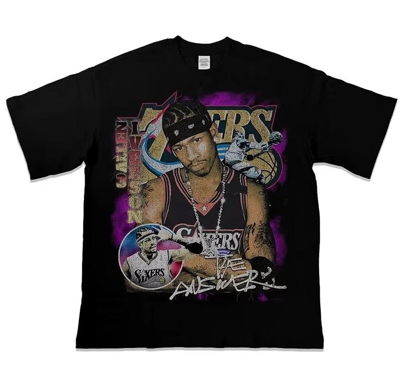 Summer Allentshirt Dual Pose Lightweight Cotton Harajuku Basketball Casual Outdoor Sports Fashion Daily Outfit Trend Wear