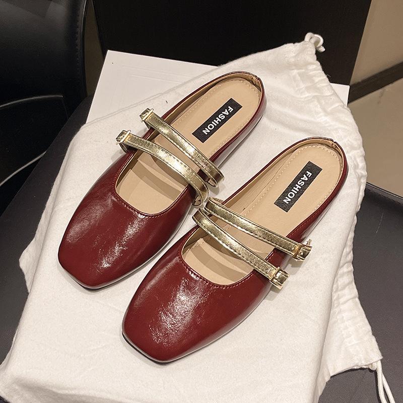 

Баотоу полутапочки женские лето 2025 новые весенне-осенние туфли на плоской подошве ленивые с полуподдержкой на одном педале мюли 40