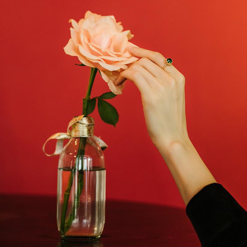 2022 Japanese Retro Green Agate Lace Ring for Women, S925 Silver Muslim Design