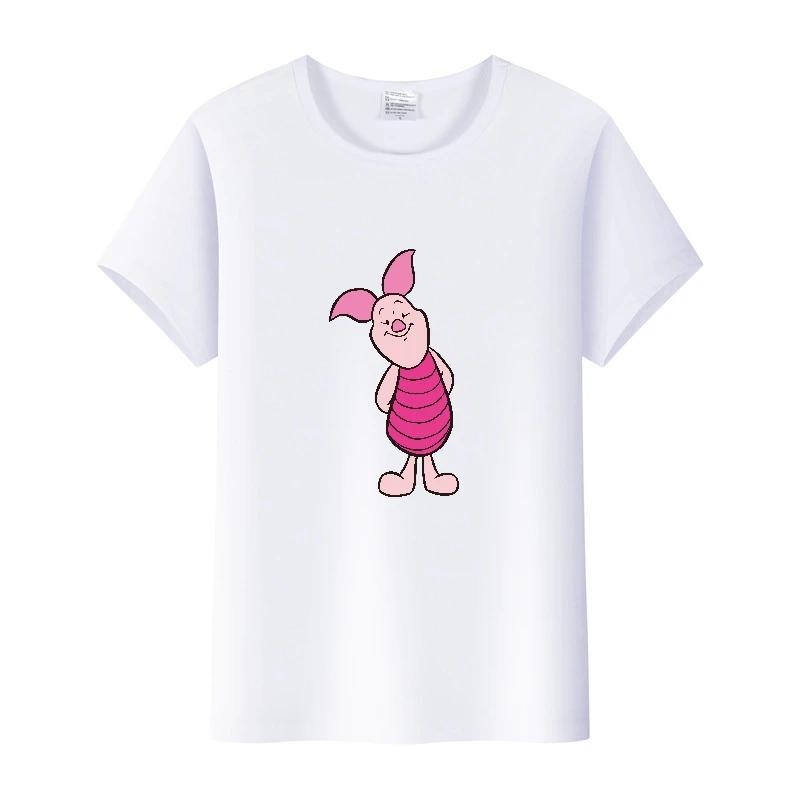 Kawaii Cartoon Pooh Bear Piglet Clothes Girl Top Womam T-shirts Loose Blouse White Tee Short Sleeve Streetwear 90S Shirts Unisex
