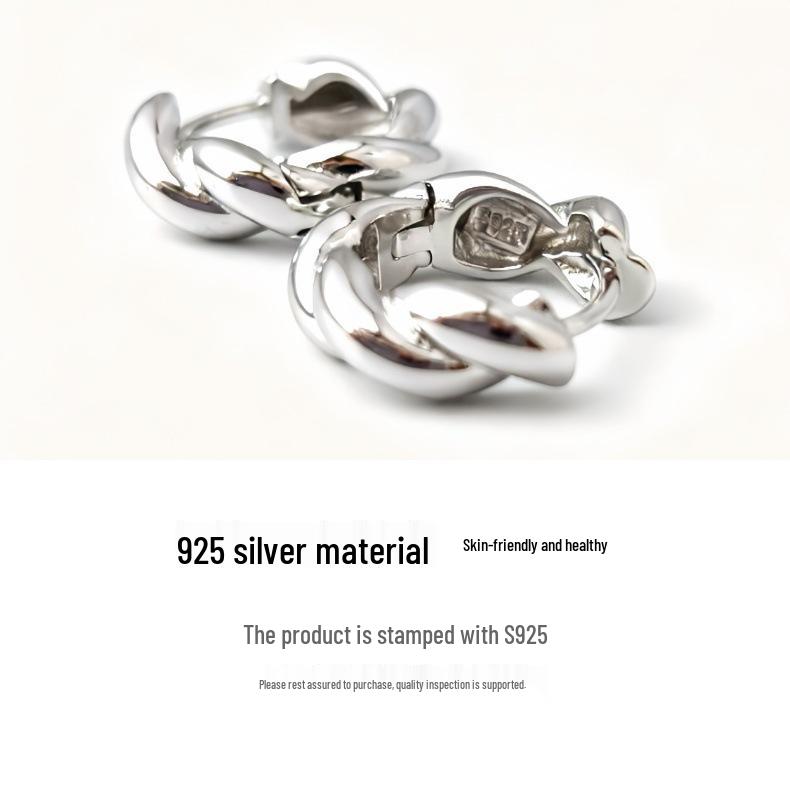 Classic Twist S925 Sterling Silver Hoop Earrings - Versatile, Neutral, Thick Thread Design for Everyday Style