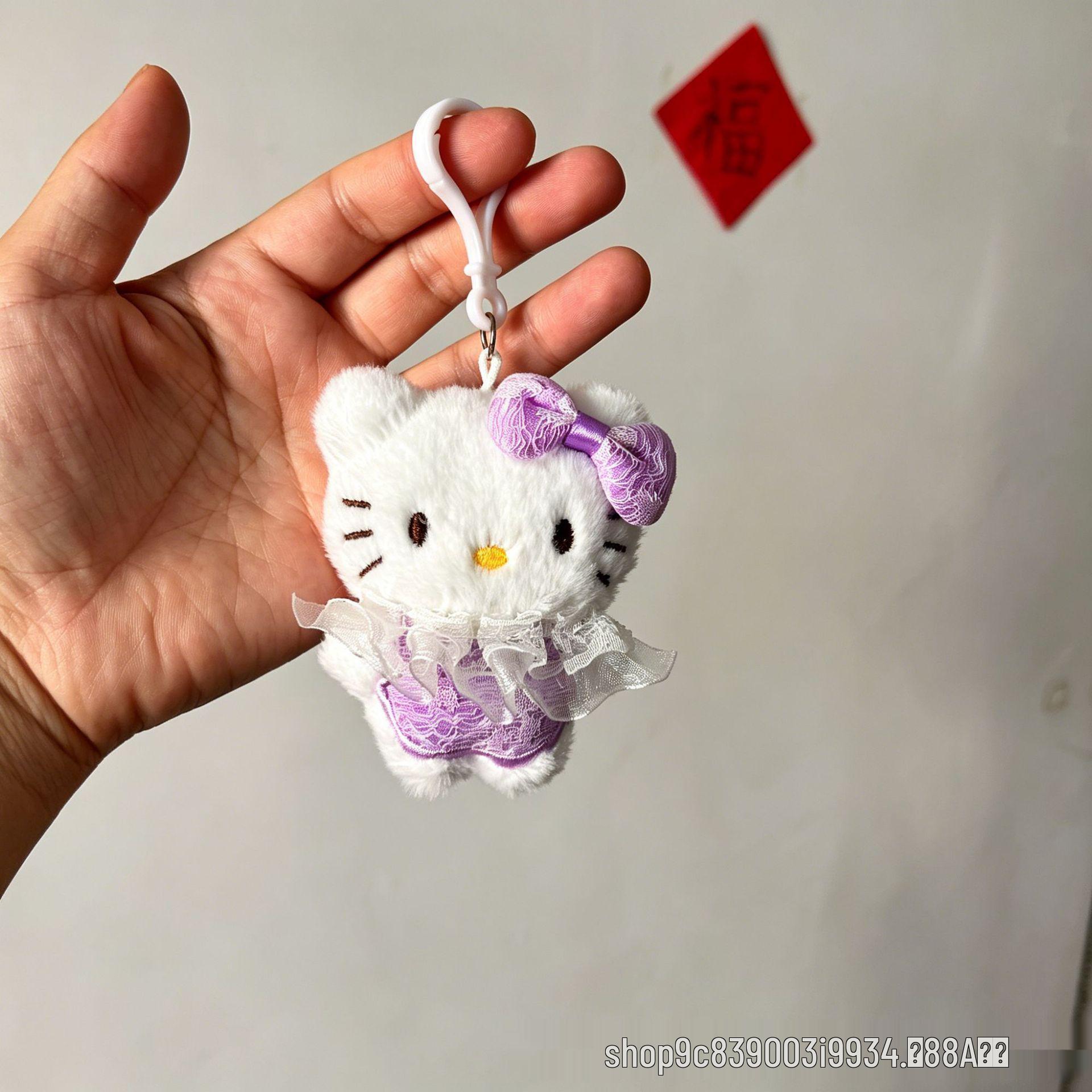 Милый брелок-брелок из плюша KT Cat в корейском стиле с кружевным бантом - Идеальный подарок и подвеска для рюкзака