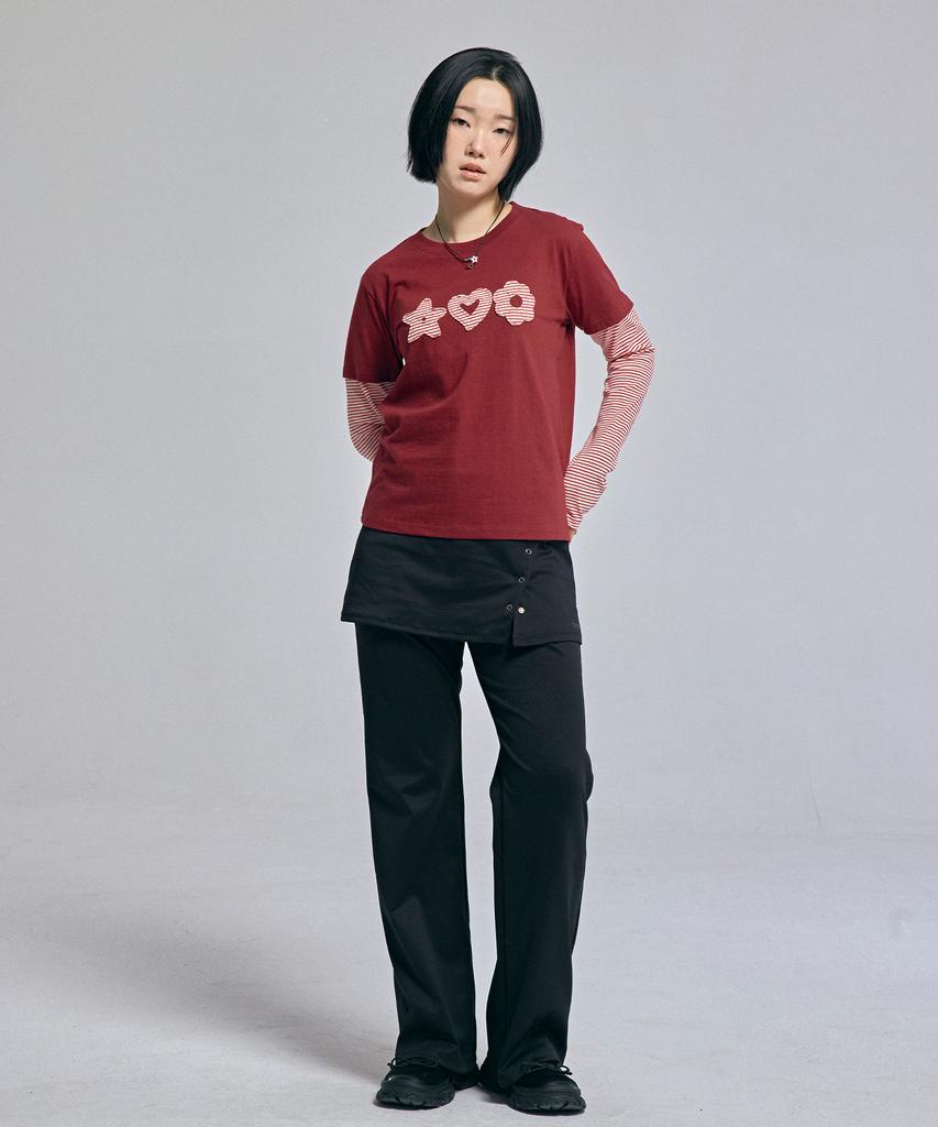 AWESOME STUDIO Striped Layered T-Shirt Wine