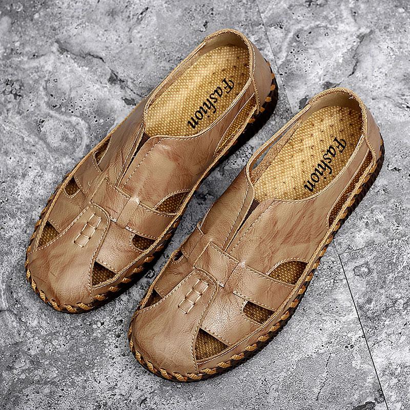 

Летние мужские сандалии из спилковой кожи, уличные шлепанцы, мужские тапочки ручной работы, дышащие пляжные сандалии, мужская повседневная обувь, zapatos hombre 48 хаки