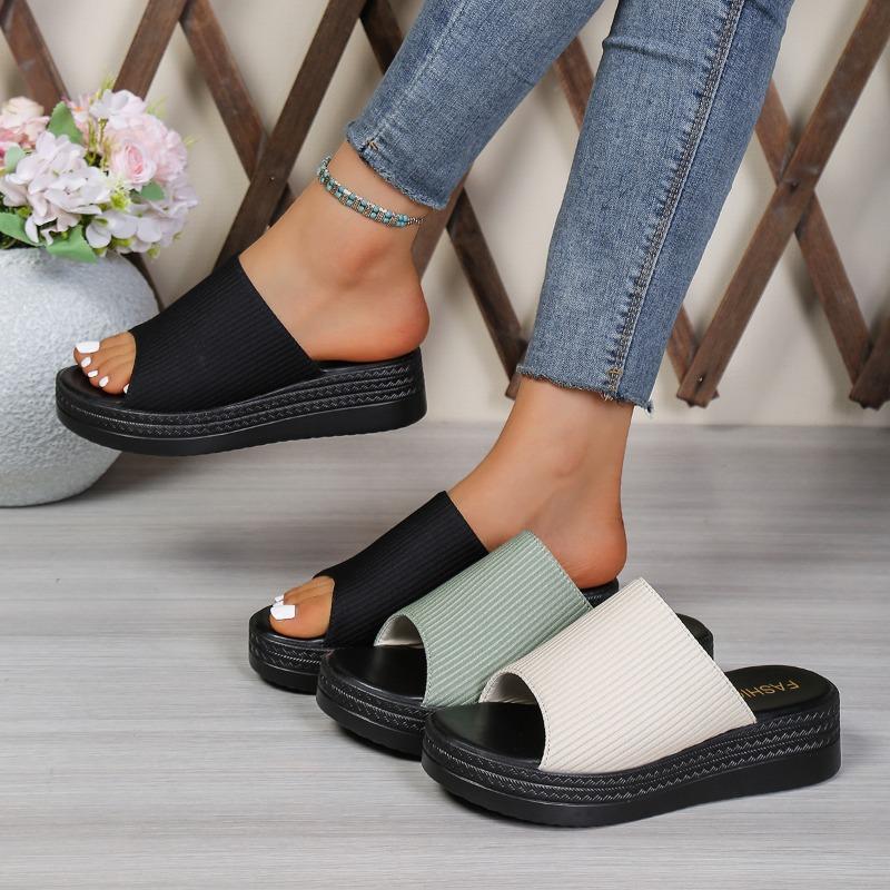 Women's Summer Thick-Soled Platform Slide Sandals, Fabric Upper Casual Footwear.