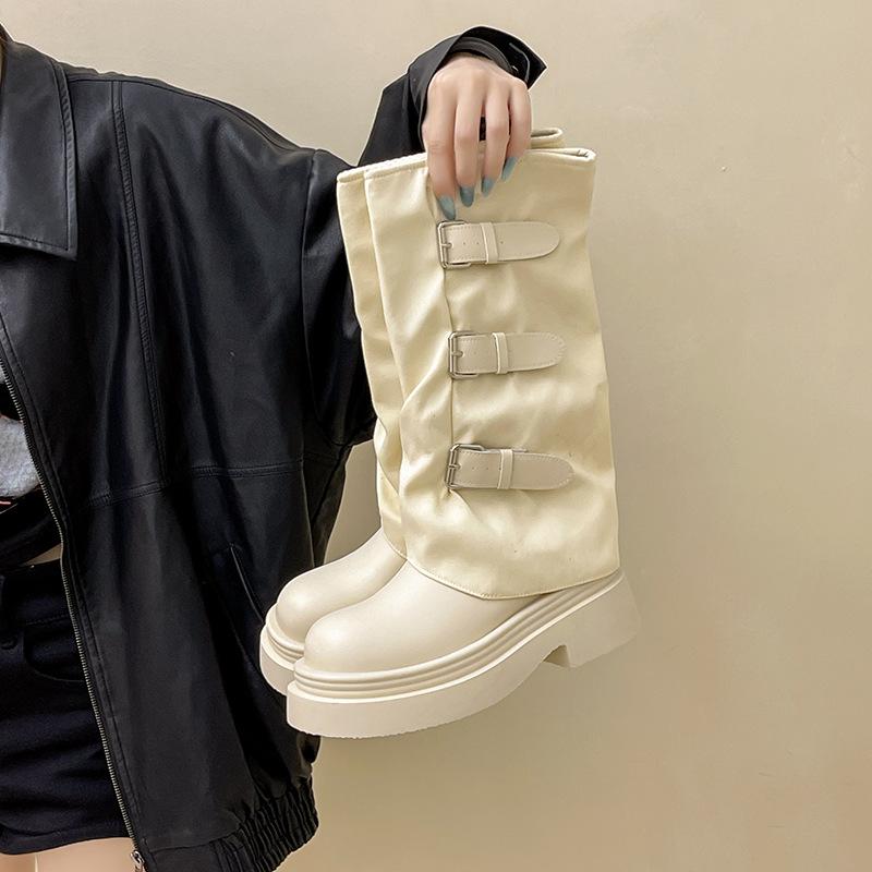 French retro thick heel medium and high boots women's 2025 autumn and winter new wasteland wind heightening non-slip knight boots fashion boots