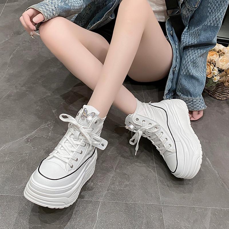 Fashion 2024 Spring Fashion Women Ankle Boots High Platform Canvas Boots 8CM Wedge Heels Sneakers Woman Autumn Thick Sole Short Boots