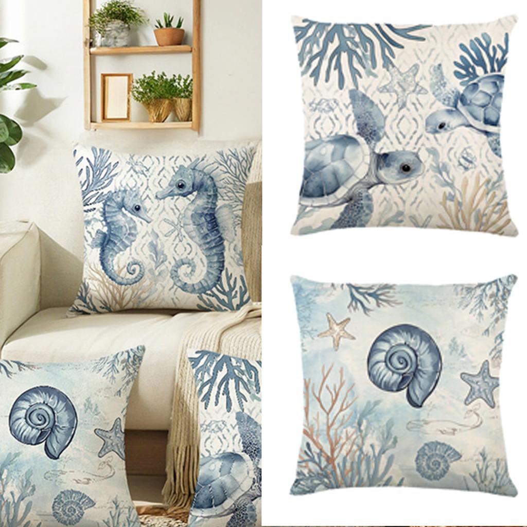 Plush Pillow Case Ocean Themed Linen Cushion Cover Perfect For Summer Home Decoration And Sofa Use