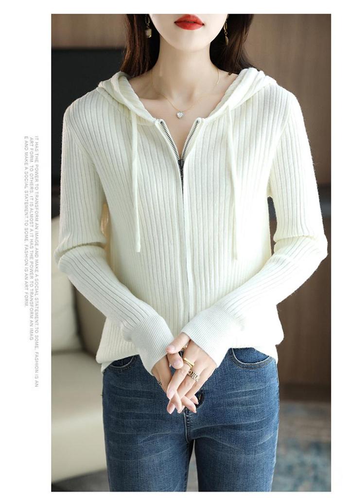 Early Autumn Hooded Knit Cardigan - Women's Slim Fit Long Sleeve Jacket