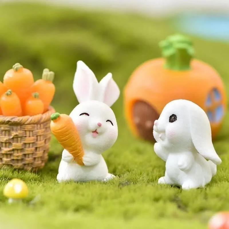 7pcs Cute Animal Garden Decorative Bunny Set Micro Landscape Resin Small Figurines Creative Furniture Decor for Fairy Garden