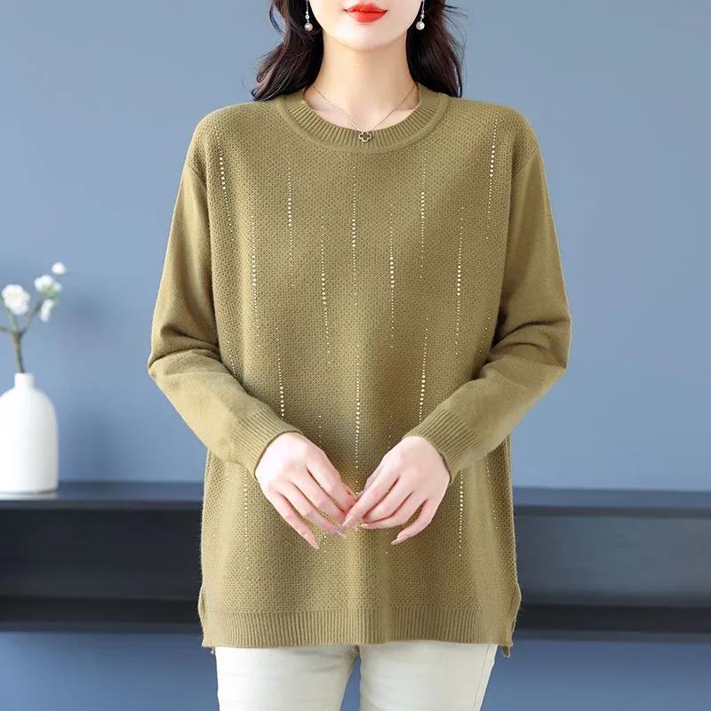 Middle-aged Mother Autumn Winter Round Neck Sweater Women Loose  Top Knitted Base Shirt