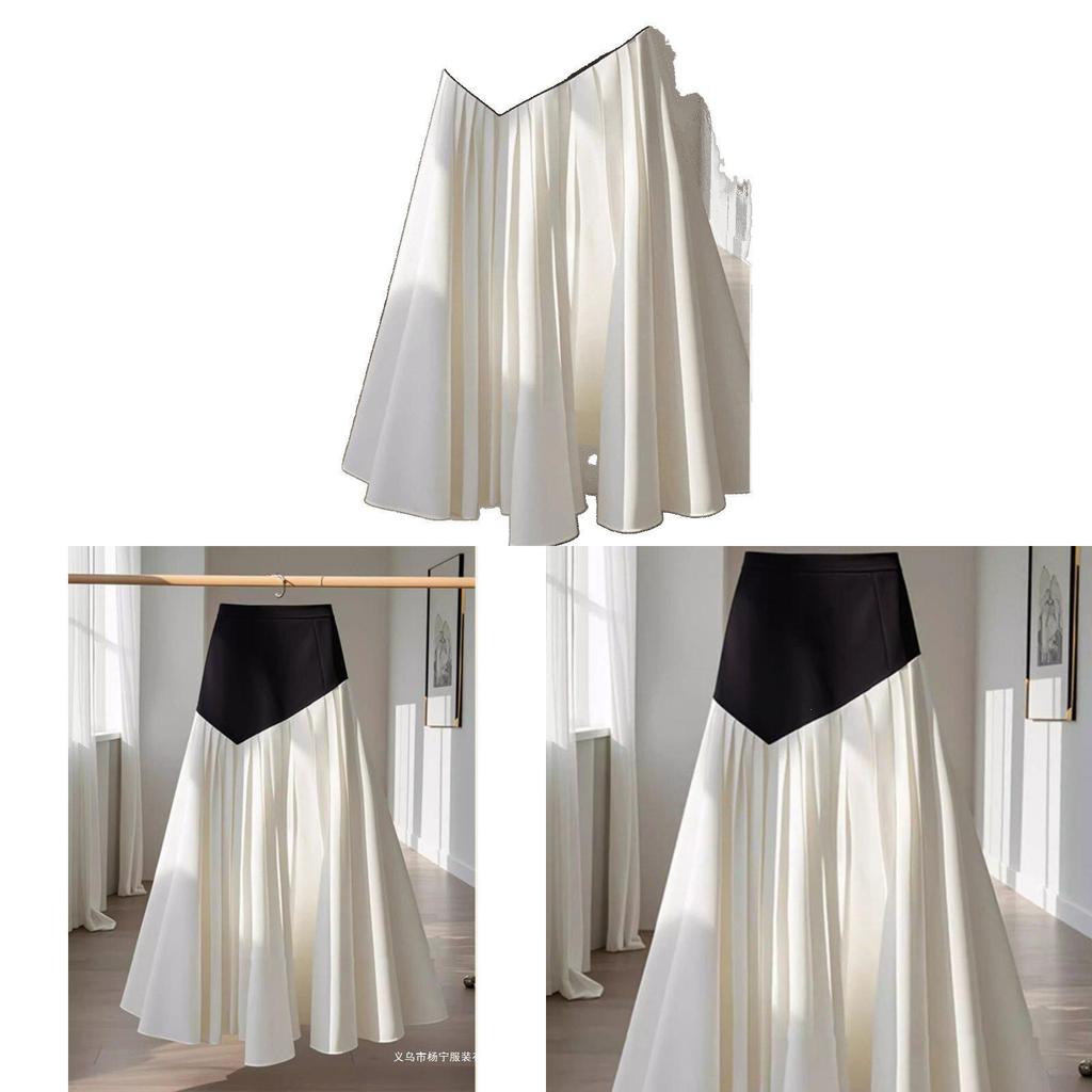 Lightweight Cotton Blend Aline Skirt With Color Blocking For Urban Office Wear