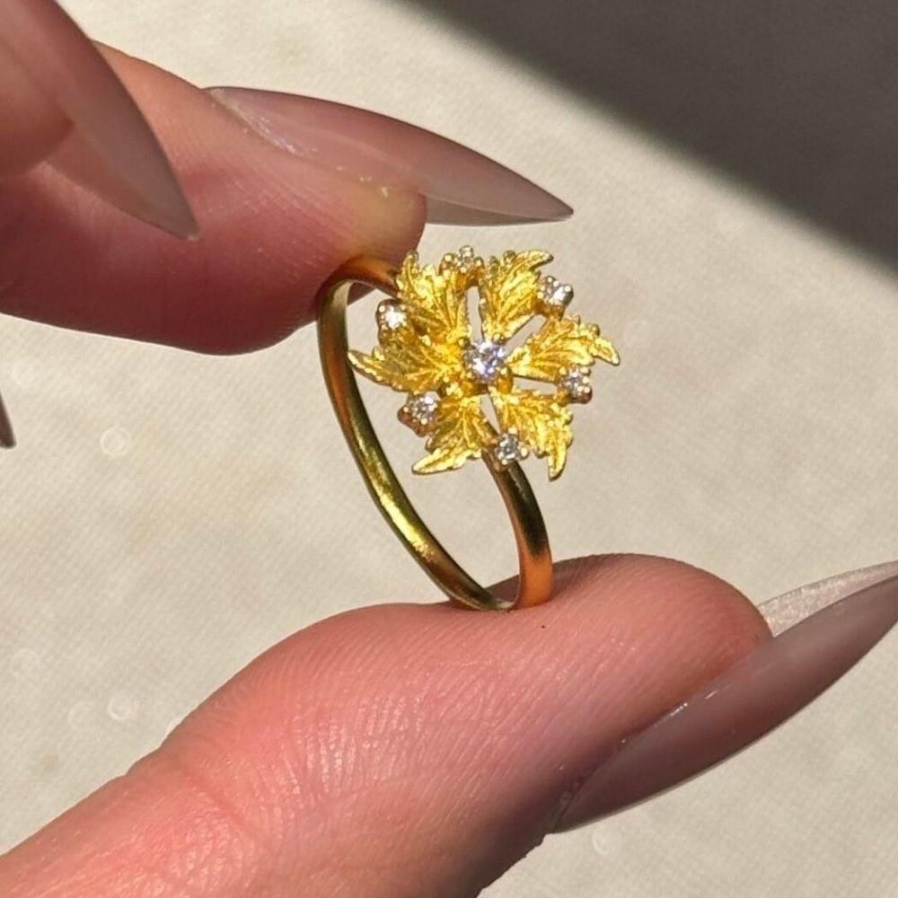 Gold Plated Peony Rhinestone Rings Copper Gold Jewelry Accessories Floral Adjustable Ring Gift