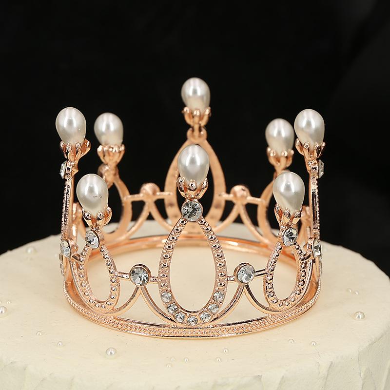 Original Flowers Children's Round Crown Hair Accessories Bridal Jewelry Cake Baking Highlight Pearl Crown King