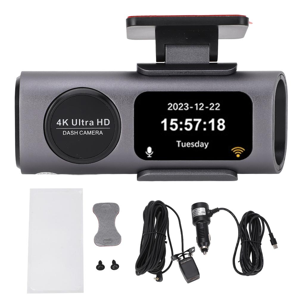 Dash Camera 4K Front 1080P Rear Dual Lens Wide Angle Night Vision Loop Recording Gravity Sensor 24H