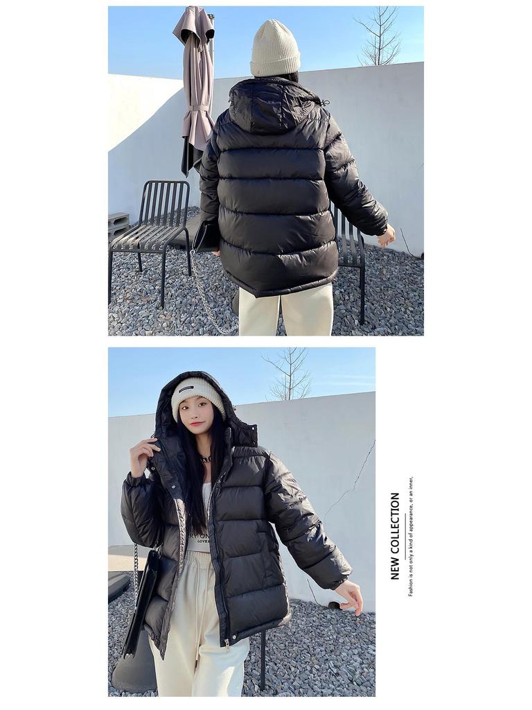 2023 Women's Autumn/Winter Korean-Style Hooded Down Cotton Coat - Small Size, Loose-Fit, Thick, Cotton-Padded Jacket