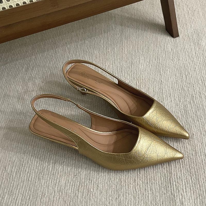 Fashion Female Slip On Footwear Shallow Ladies Low Heel Sandals Shoes Fashion Pointed Toe Women Heeled Sandals Pumps Shoes