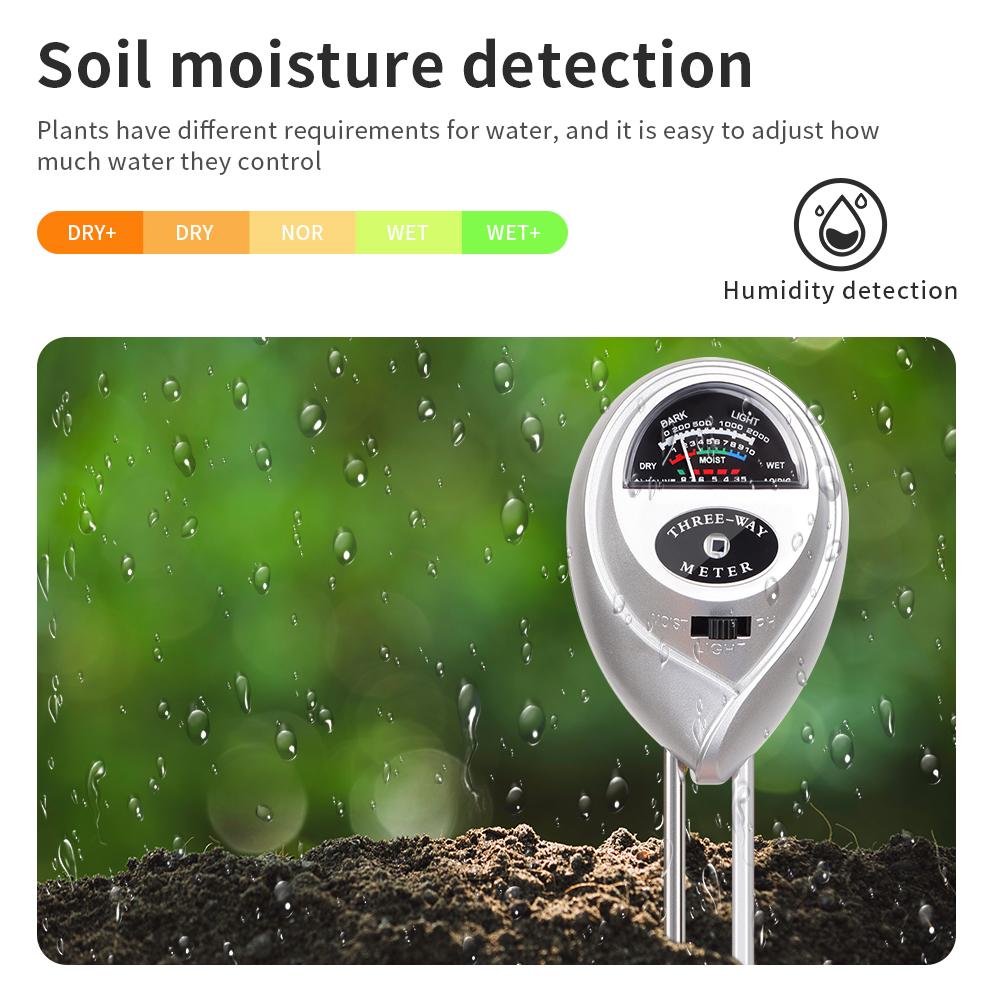 3-in-1 Soil Tester Handheld Soil PH Meter Precision Acidity Sunlight Moisture Monitor Dual Needle Soil Detector for Garden Plant
