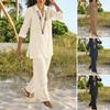 Costume pantalon rétro de couleur unie style national pour femme en coton et lin décontracté à manches longues ample costume en coton