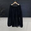 1116 Spring New Women's Crew Neck Japanese Ramie Shirt Loose Shirt Top Long Sleeve Literary Pleated Bottom Shirt