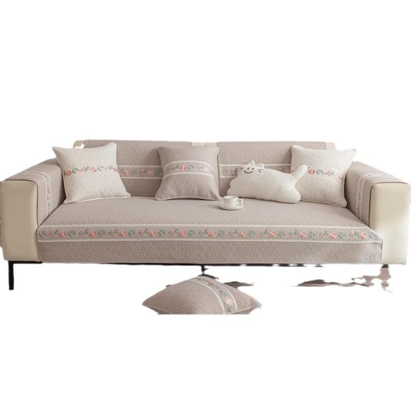 Pure Cotton Sofa Cushion, Universal In All Seasons, Non-Slip, Small And Fresh  High-End Sofa Cover Towel, Cream Wind Seat Cushion