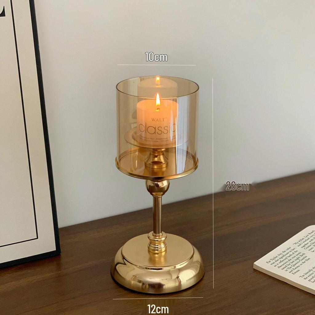 European-Style Retro Candle Holder with Glass Cover - High-Grade New Year Decoration Ornament
